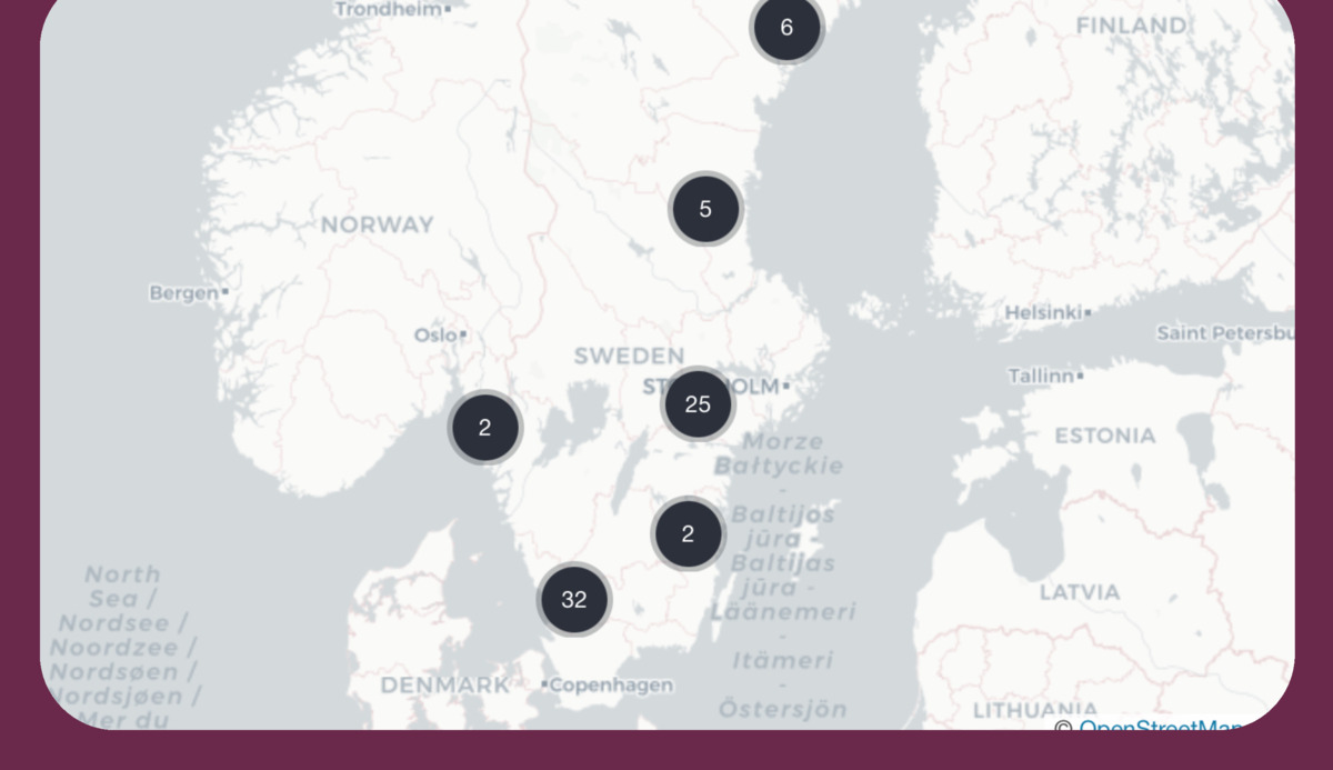 Karta över Nordhovs kontor i Norden